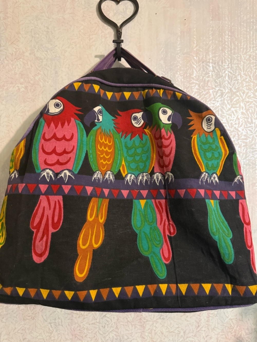 Source Unknown Black Travel Bag with Multicolor Parrot Print, Lg Weekender Bag - Picture 7 of 11